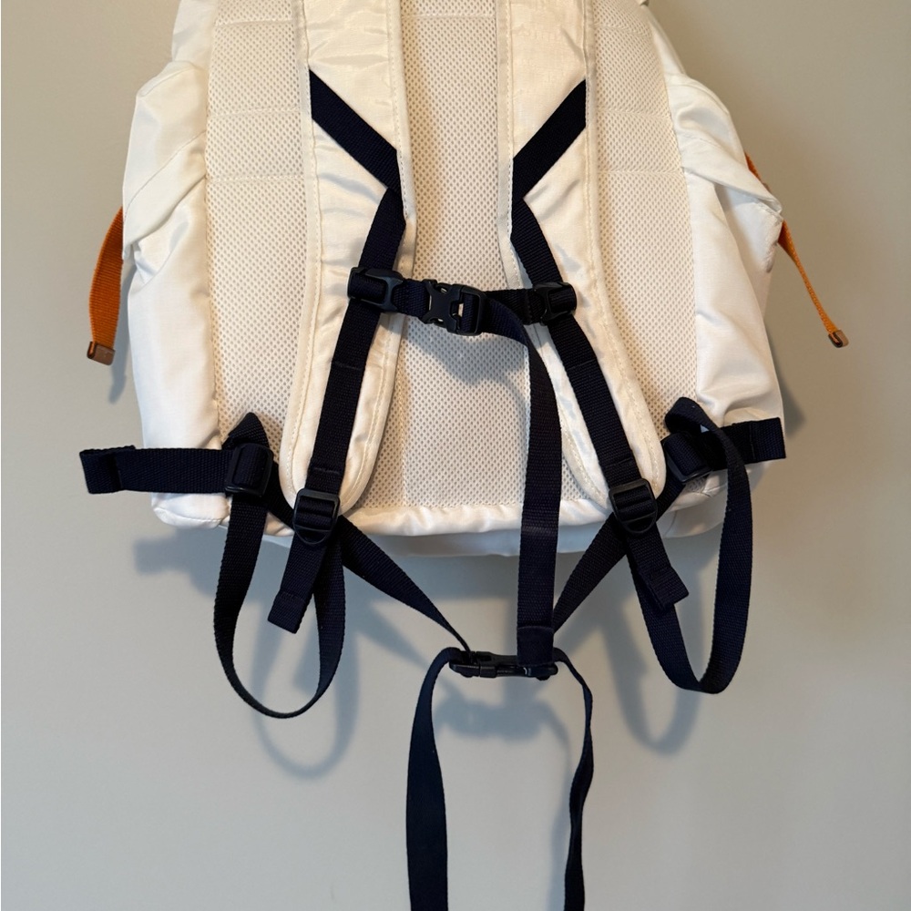 Tory Burch Ripstop White Backpack with Orange, Blue, and Yellow Details - Picture 7 of 8